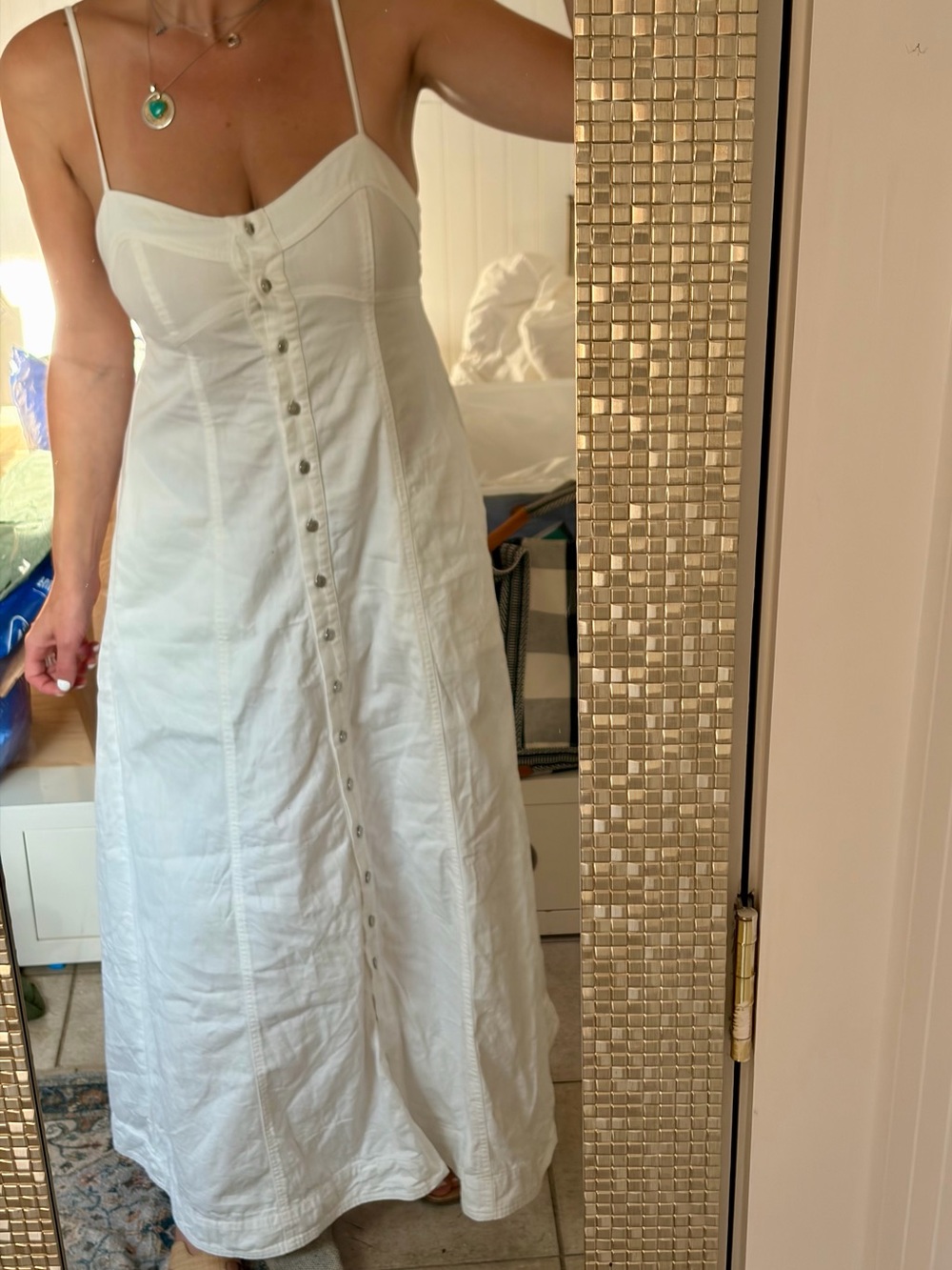 Free People Just Jill Ivory Button Front Maxi Dress Size S - Picture 4 of 8